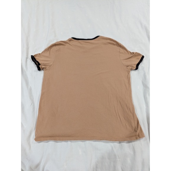 Guess Los Angeles Ringer T-Shirt Tan Brown Black Logo Mens Large Cotton Tee - Picture 8 of 8